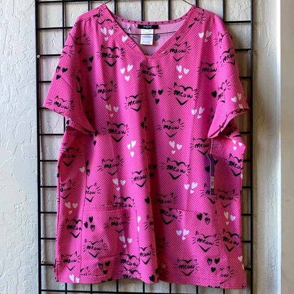 HeartSoul scrub top - pink cat meow - 2XL - Picture 1 of 4